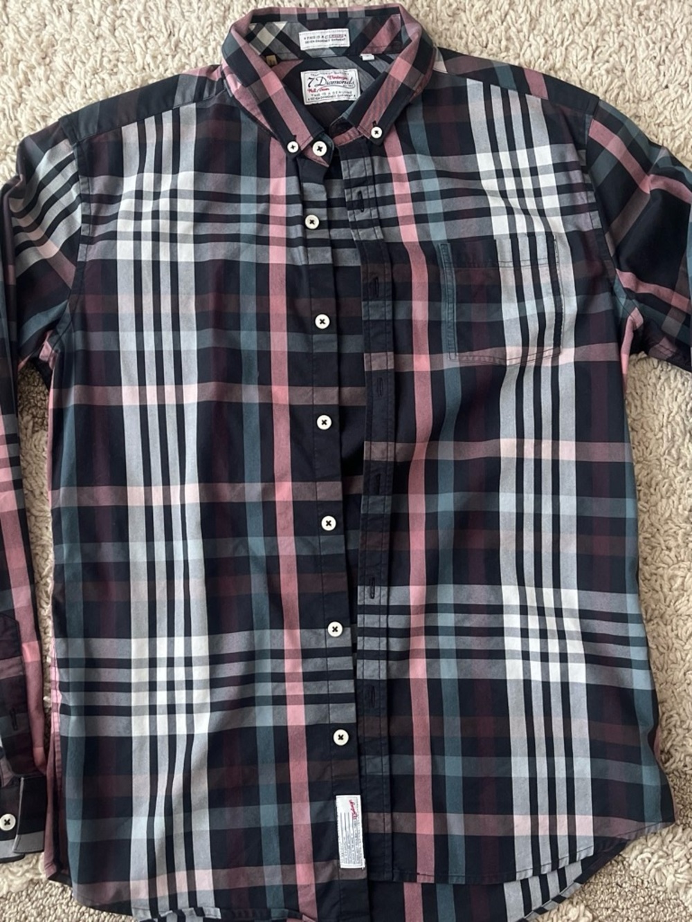 7 Diamonds Pink and Black Plaid Button-Up Shirt